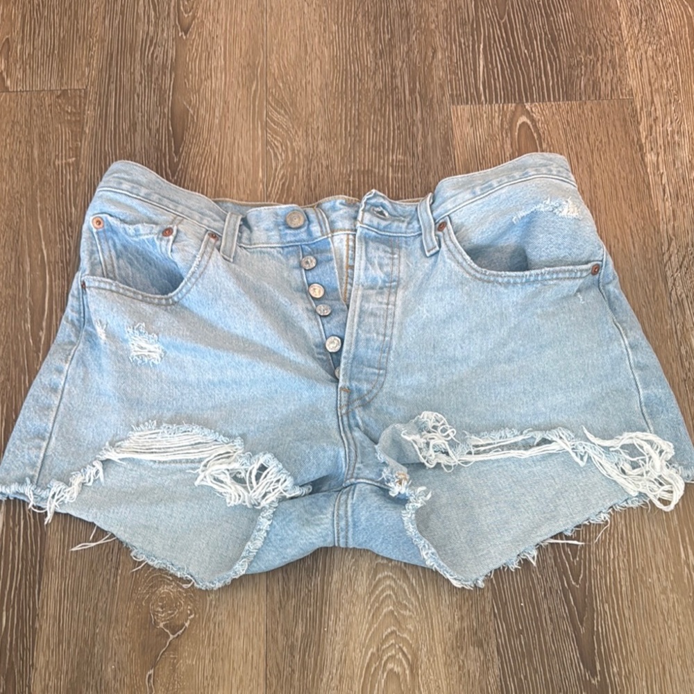 Levi's Blue Jean Shorts Distressed Frayed Hem
